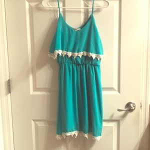 Teal lace trimmed dress